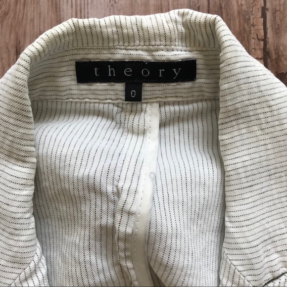 Theory One Button Linen Pin Striped White Blazer 0 - Picture 9 of 12